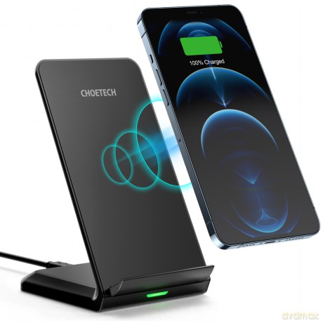 Choetech dwucewkowa szybka ładowarka bezprzewodowa stojak 15W czarna + kabel micro USB 1,2m (T524-F)