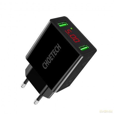 Choetech dwuportowa ładowarka USB-A z cyfrowym wyświetlaczem 11W wtyczka EU czarny (C0028)