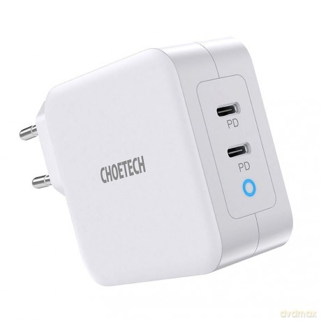 Choetech GaN szybka ładowarka 2x USB Typ C Power Delivery 3.0 QuickCharge 3.0 AFC 100W EU biały (PD6008-EU)