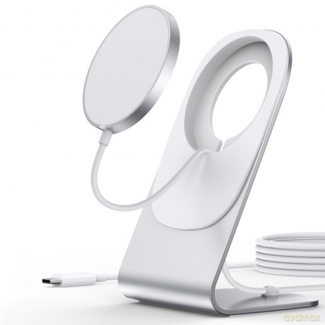 Choetech magnetyczna ładowarka bezprzewodowa Qi 15W (kompatybilna z MagSafe) biały (T517-F) + stojak uchwyt srebrny