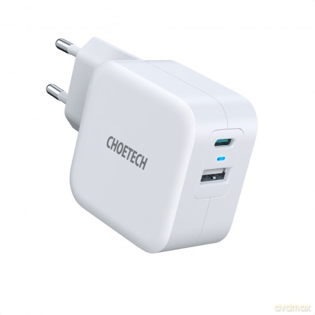 Choetech szybka ładowarka sieciowa QC PD 38W 5A USB Typ C + USB-A biały (PD5002-EU)
