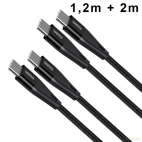 Choetech zestaw 2 kabli USB Typ C - USB Typ C Power Delivery 60W 5A 1,2m + 2m czarny (XCC-1003)