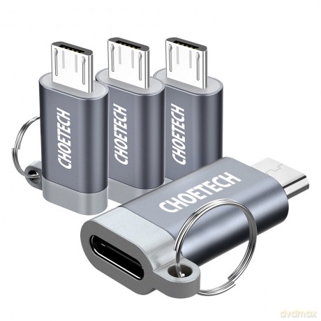 Choetech zestaw 4 adapterów przejściówek z USB Typ C na micro USB z metalową zawieszką szary (PD-2CMGY)