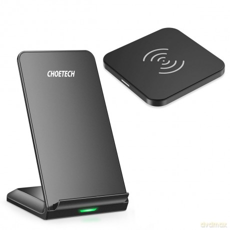 Choetech zestaw bezprzewodowa ładowarka Qi 10W stojak na telefon czarny (T524-S) + ładowarka bezprzewodowa Qi 10W do telefonu słuchawek czarny (T511-S)