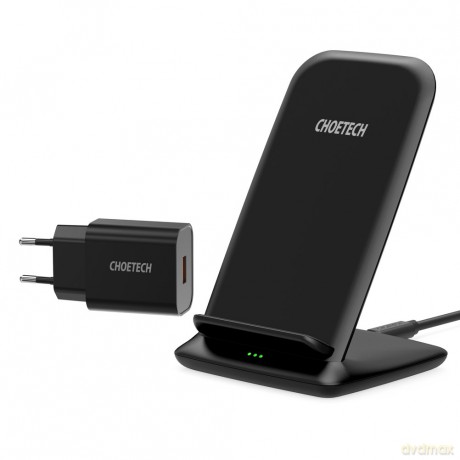 Choetech zestaw dwucewkowa ładowarka bezprzewodowa Qi stojak 10W czarny (T555-S) + ładowarka sieciowa USB 18W Power Delivery czarny (Q5003-EU) + kabel USB-micro USB 1,2m czarny