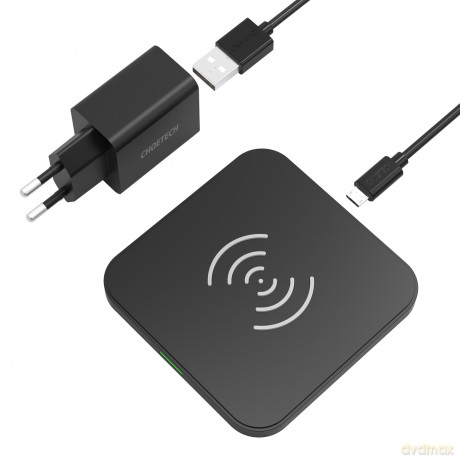 Choetech zestaw ładowarka bezprzewodowa Qi 10W do telefonu słuchawek (T511-S) + ładowarka sieciowa QC3.0 18W 3A (Q5003) + kabel USB - microUSB 1,2m czarny (T511-S-EU201ABBK)