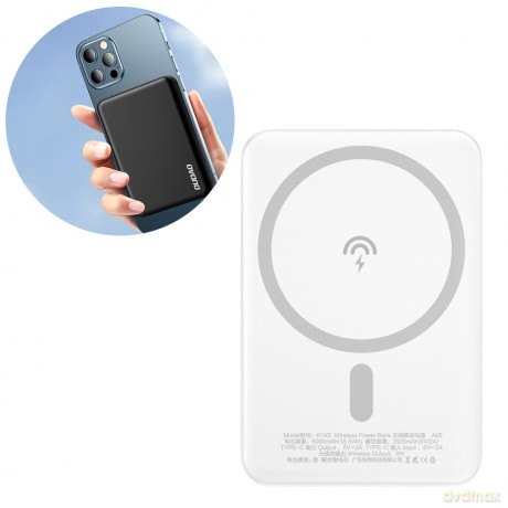 Dudao bezprzewodowy power bank MagSafe 10W (5W Magsafe) 5000mAh + metalowy adapter pierścień do ładowania magnetycznego biały (K14S)