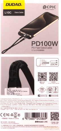 Dudao L10C kabel USB Typ C - USB Typ C PD100W czarny (L10C)