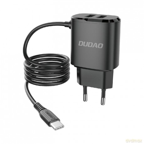 Dudao ładowarka sieciowa 2x USB z wbudowanym kablem USB Typ C 12 W czarny (A2ProT black)