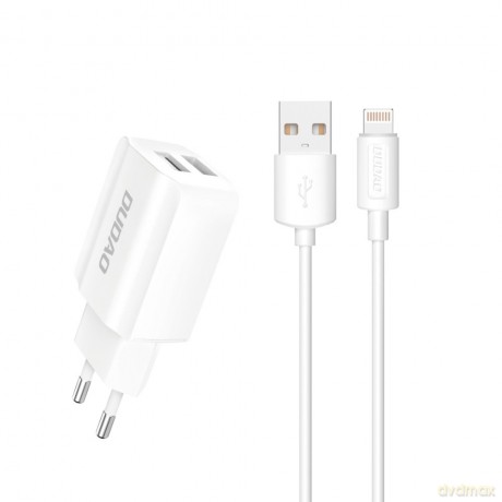 Dudao ładowarka sieciowa EU 2x USB 5V/2.4A + kabel Lightning biały (A2EU + Lightning white)