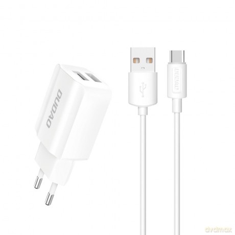 Dudao ładowarka sieciowa EU 2x USB 5V/2.4A + kabel USB Typ C biały (A2EU + Type-c white)