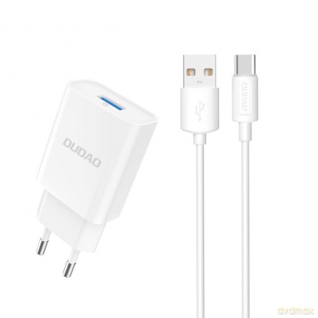 Dudao ładowarka sieciowa EU USB 5V/2.4A QC3.0 Quick Charge 3.0 + kabel przewód USB Typ C biały (A3EU + Type-c white)