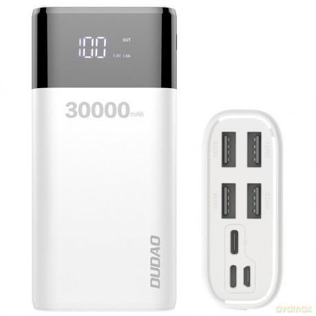Dudao power bank 4x USB 30000mAh z wyświetlaczem LCD 4A biały (K8Max white)