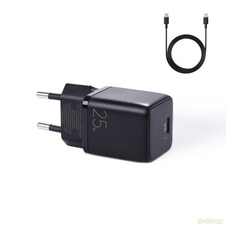Joyroom mała szybka ładowarka USB Typ C PD 25W wtyczka EU czarny + kabel USB Typ C - USB Typ C (L-P251)
