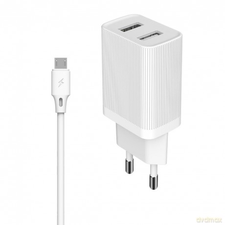Kingkong ładowarka sieciowa adapter EU 2x USB 2.1A + kabel micro USB 1m biały (WP-U79m white)
