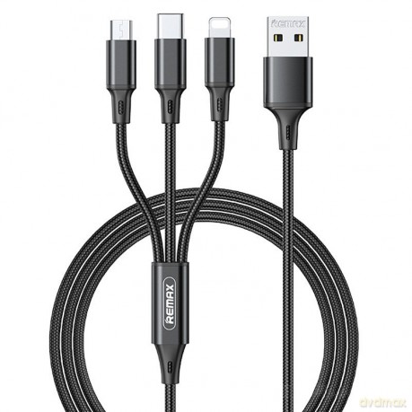 REMAX Gition kabel przewód 3w1 USB - Lightning/ USB Typ C/ micro USB 3.1A 1,2m czarny (RC-189th)