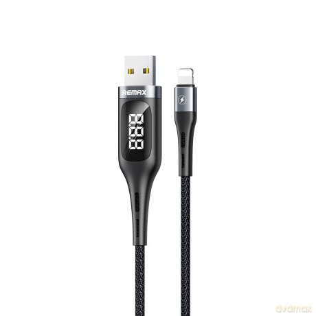 Remax kabel przewód USB - Lightning do ładowania z ekranem wyświetlaczem miernikiem prądu 2,1 A 1,2 m + wbudowany timer czasu ładowania czarny (RC-096i black)