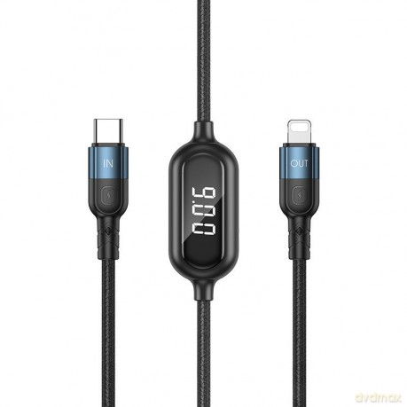 Remax Litxn kabel do szybkiego ładowania USB Typ C - Lightning 20W Power Delivery z wyświetlaczem ekranem miernik mocy 1m czarny (RC-193i)