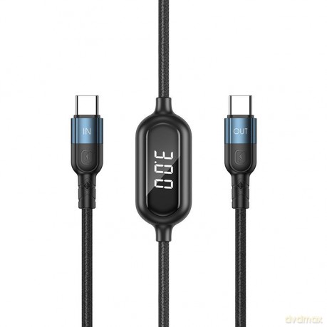 Remax Litxn kabel do szybkiego ładowania USB Typ C - USB Typ C 60W Power Delivery z wyświetlaczem ekranem miernik mocy 1m czarny (RC-193a)