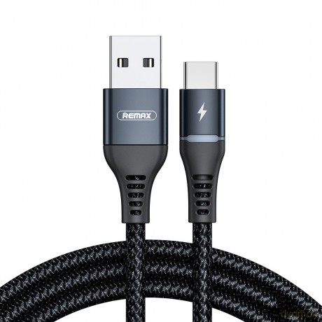 Remax podświetlany nylonowy kabel przewód USB - USB Typ C z diodą LED 2,4 A 1 m czarny (RC-152a balck)