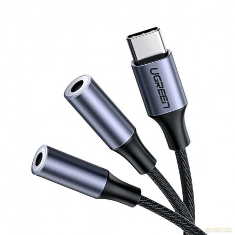 Ugreen adapter do słuchawek z USB Typ C na 2x 3,5 mm mini jack czarny (CM445)