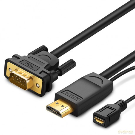 Ugreen adapter konwerter obrazu HDMI - VGA z zasilaniem micro USB 1,5m czarny (MM101)