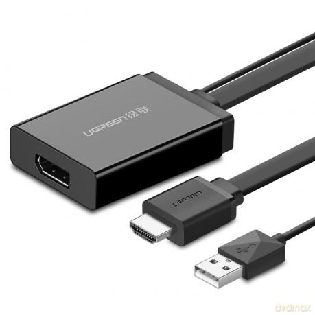 Ugreen jednokierunkowy adapter HDMI (męski) - Display Port (żeński) + USB (do zasilania) przejściówka video 0,5m czarny (MM107)