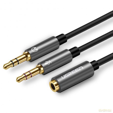 Ugreen kabel rozdzielacz AUX 3,5 mm mini jack (żeński) - 2x 3,5 mm mini jack (męski - mikrofon i słuchawki) czarny (AV140 20899)