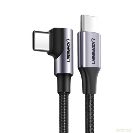 Ugreen kątowy kabel przewód USB Typ C - USB Typ C Power Delivery 60 W 20 V 3 A 1 m czarno-szary (US255 50123)