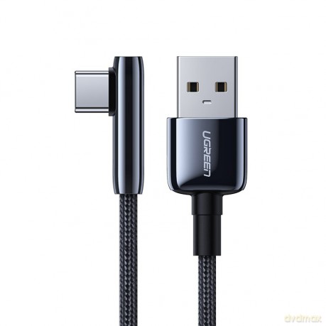 Ugreen kątowy kabel przewód z bocznym wtykiem USB - USB Typ C 5 A Quick Charge 3.0 AFC FCP 1 m czarny (70432 US313)