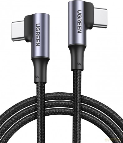 Ugreen kątowy kabel USB Typ C - USB Typ C Quick Charge Power Delivery 100 W 5 A 1 m czarny (US335 70696)