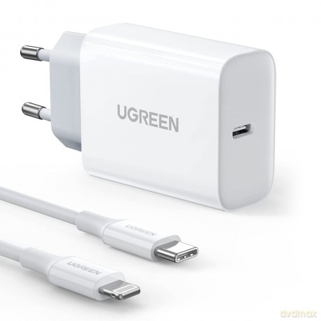 Ugreen ładowarka sieciowa USB Typ C 20W Power Delivery + kabel MFI USB Typ C - Lightning biały (50799)