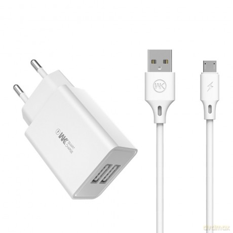 WK Design ładowarka sieciowa 2x USB 2 A + kabel USB - micro USB 1 m biały (WP-U56 Micro white)