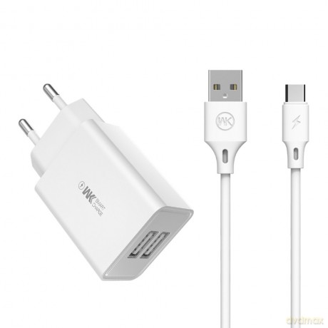 WK Design ładowarka sieciowa 2x USB 2 A + kabel USB - USB Typ C 1 m biały (WP-U56 Tpye C white)