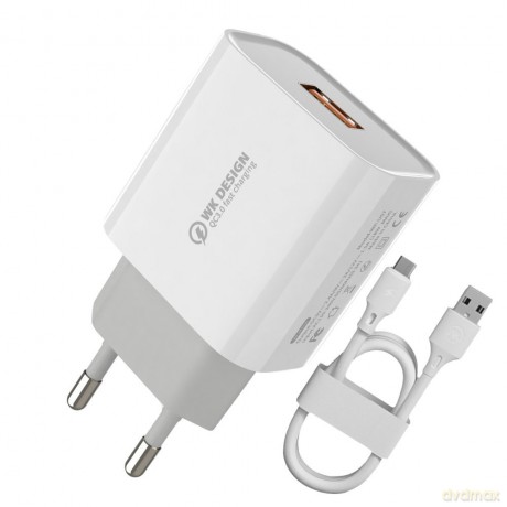 WK Design ładowarka sieciowa Quick Charge 3.0 2,4 A 18W + kabel USB - Lightning biały (WP-U57 Lightning white)