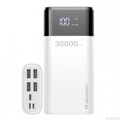 Wozinsky power bank 30000mAh 4 x USB z wyświetlaczem LCD 4 A biały (WPB-001WE)