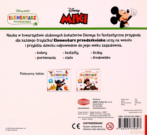 Disney uczy miki i przyjaciele Elementarz przedszkolaka 3 lata UEP-9304 [KSIĄŻKA]