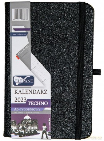 Kalendarz 2023 A6 tygodniowy Techno czarny [KALENDARZ]