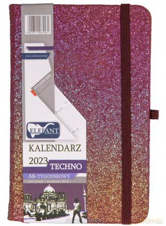 Kalendarz 2023 A6 tygodniowy Techno różowy [KALENDARZ]