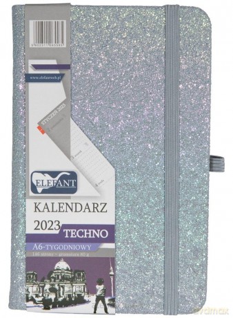 Kalendarz 2023 A6 tygodniowy Techno srebrny [KALENDARZ]
