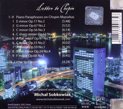 Michał Sobkowiak: Letter to Chopin [CD]