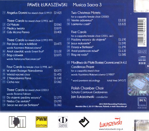 Chamber Choir Polish: Musica Sacra 3 [CD]