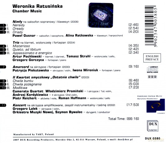 Patrycja Piekutowska: Ratusińska: Chamber Music [CD]