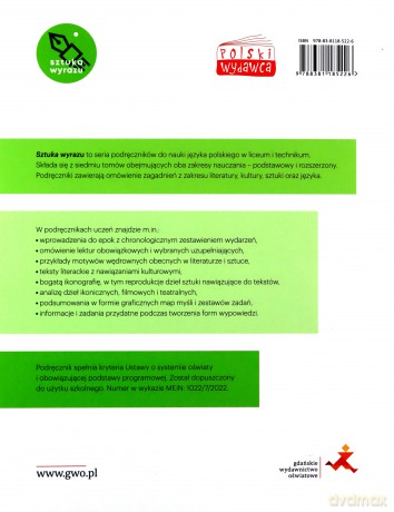 Język polski Sztuka wyrazu podręcznik klasa 4 współczesność liceum i technikum zakres podstawowy i rozszerzony [KSIĄŻKA]