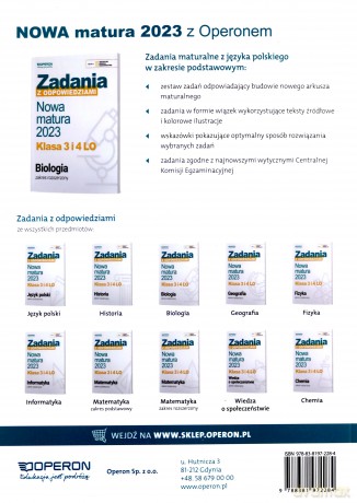 Nowa matura 2023 Biologia Zadania z odpowiedziami Klasa 3 i 4 LO Zakres rozszerzony [KSIĄŻKA]