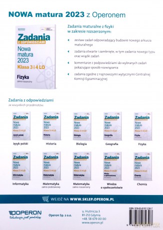 Nowa matura 2023 Fizyka Zadania z odpowiedziami Klasa 3 i 4 LO Zakres rozszerzony [KSIĄŻKA]