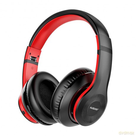 Ausdom bezprzewodowe wokółuszne słuchawki Bluetooth 5.0 ANC (aktywna redukcja szumów) czarno-czerwony (ANC10)