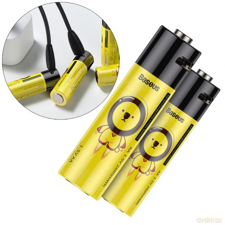 Baseus 2x akumulatory 1920mAh baterie paluszki AA z wbudowanym portem micro USB do ładowania czarno-żółty (PCWH000211)