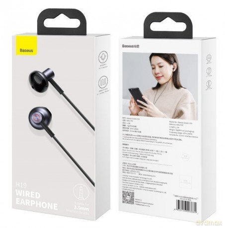 Baseus Encok H19 przewodowe douszne słuchawki 3,5 mm mini jack z pilotem i mikrofonem niebieski (NGH19-01)