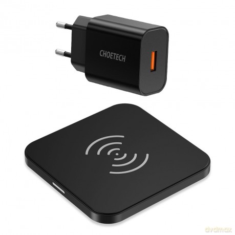 Choetech zestaw ładowarka bezprzewodowa Qi 10W do telefonu słuchawek czarny (T511-S) + Q5003 wall charger European standard white + AB cable 1.2m white